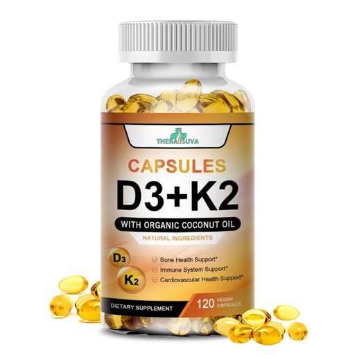 [BRSROHABAACGGHQU] TheraSuva High Potency Vitamin D3 5,000 IU + K2 – Vegan, Non-GMO, with Organic Coconut Oil for Better Absorption – Bone & Heart Support, 2 Month Supply, 120 Softgels