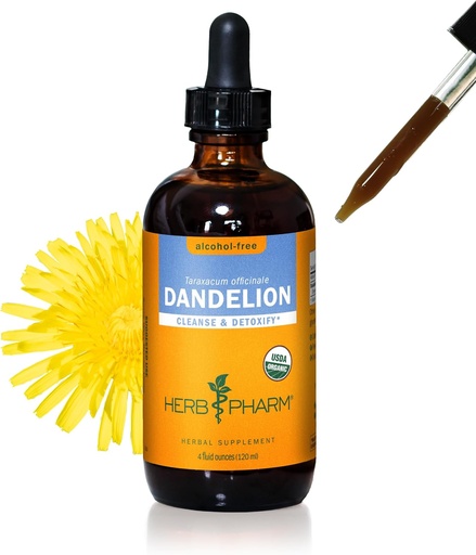 [BRSWIYTYOZ6AC2LI] Herb Pharm Certified Organic Dandelion Liquid Extract för rengöring och avgiftning, alkoholfri Glycerit, 4 Ounce