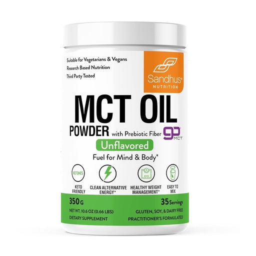 [BRSRMBARCIFBAGTO] Sandhu's MCT Oil Powder with Prebiotic Fiber | 35 Servings | Organic - Keto | Fatty Acid Fuel for Body & Brain | 100% Coconut Oil derived, Easy to Mix, 10.6 Oz