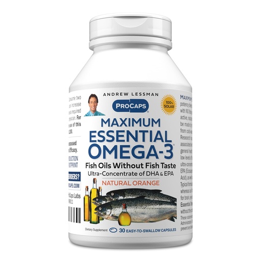 [BRSWGAQ6BN5GMH3B] ANDREW LESSMAN Maximum Essential Omega-3 Orange - 30 Softgels - Ultra-Pure, High Potency Omega-3 Oils. High DHA, No Stomach Upset, No Contaminants, No Mercury. Small Easy to Swallow Softgels