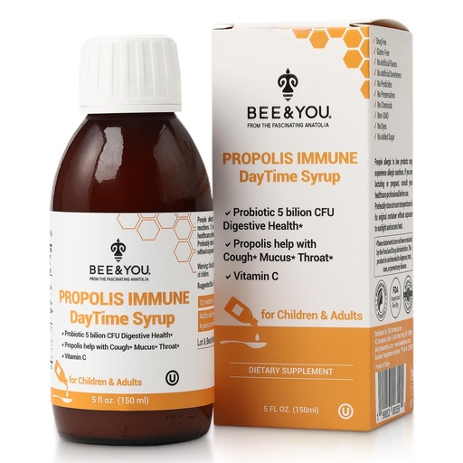 [BRSRA2TYAF4AGYI6] Bee and You Propolis Immune Day Time Syrup with Probiotic, Vitamin C, Immune Support, Digestive Health, Antioxidants, Gut Health 5 Fl Oz