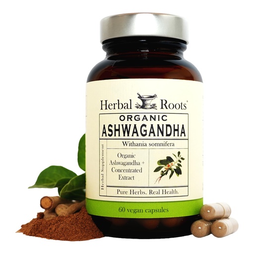 [BRSWG2QPCVYRQDL6] Herbal Roots Ashwagandha Capsules | Extra Strength 1,000mg per Serving | Ayurvedic for Overall Health for Men and Women | 60 Vegan Capsules