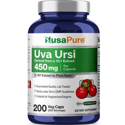 [BRSWGGQ5DMNGAAD2] NusaPure Uva Ursi Capsules, 450 mg, 200 Veg Capsules (Non-GMO, Vegan)
