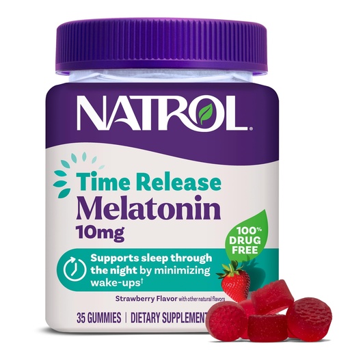 [BRSROCQFOB6B4F3K] Natrol 10 mg Melatonin Gummies, Time Release Sleep Gummies for Adults, Minimize Wake Ups, Strawberry-Flavored, 35 Count, 35 Day Supply