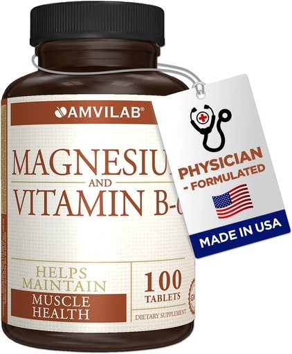 [BRSWG2Q7B4IGKDY6] Magnesium and Vitamin B6 - Helps Maintain Muscle Health - Supports Brain Health & Nerve Function - Helps Daily Vitality & Sleep Quality - Recovery Boost - Dietary Supplement - 100 Tablets
