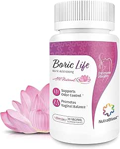 [BRSWGYDYOEGR6YDL] NutraBlast Boric Acid Vaginal Suppositories - 100% Pure Made in USA - Boric Life Intimate Health Support (30 Count)