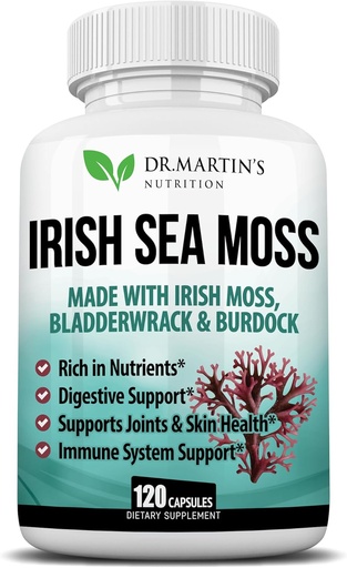 [BRSROAIECV5AIAD5] 2625mg Irish Sea Moss Supplement 120 Kapseln | SeaMoss Bladderwrack Burdock Root Capsules | Enthält 92 Vitamine & Mineralien für Immunität, Gut, Joint & Skin Health | Unterstützung Schilddrüse, Energie & Verdauung