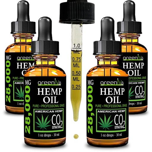[BRSWGBIKCIAWG3AV] GreenIVe Hemp Oil Drops 28,000mg Per Bottle – Naturally Grown, Vegan, Rich in Omegas – Premium Hemp Oil Dropper – Non-GMO, Made in USA – 30mL (4 Pack)