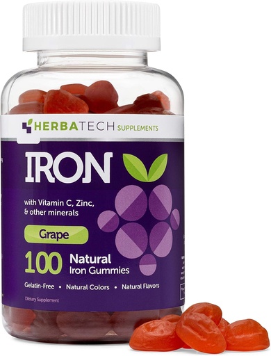[BRSWYZYHPMNGOYDP] Iron Gummies dành cho người lớn và trẻ em, grape Flavored) Vegan An toàn, sản xuất ở Mỹ từ HBATECH