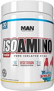 [BRSWIHAHCJ5R4EAZ] Man Sports ISO-Amino BCAA Amino Acid Powder, Blue Bomb-Sicle, 30 Servings, 210 Grams