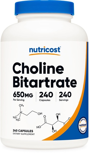 [BRSW2ZQRBYFGC2AZ] Nutricost Choline Bitartrate 650mg, 240 Vegetarian Capsules - Non-GMO, Vegetarian Friendly, Gluten Free