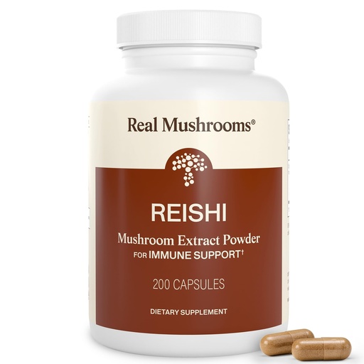 [BRSWYZA5OEJWOF3A] Real Mushrooms Reishi Mushroom Capsules - Handpicked Organic Mushroom Extracts - Red Reishi for Tranquil Daily Wellness with Verified Beta Glucans Vegan, Non-GMO, No Grain Fillers, 200 ct