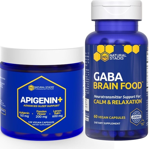 [BRSRABL3ABYRMFA4] NATURAL STACKS GABA Brain Food + Apigenin Supplement for Sleep Bundle - Supports Relaxation and Sleep* - 180 Total Capsules