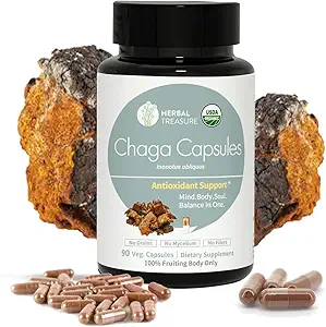 [BRSRAYL7AEDQGHQV] Herbal Treasure Chaga Mushrooms Powder Capsules, Mushroom Supplement for Functional Mushrooms, Chaga Mushroom Capsules for Energy, & Immune Support, Organic Mushroom Supplement 90 Caps