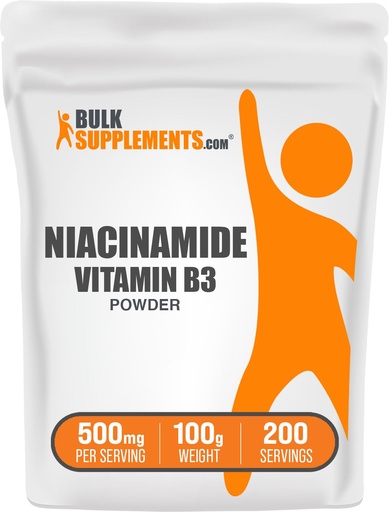 [BRSWIFI6OECQYDLA] BulkSupplements.com Niacinamide Powder - Vitamin B3 Powder, Niacinamide Supplement, Niacinamide 500mg - B3 Vitamins for Skin, Gluten Free, 500mg per Serving, 100g (3.5 oz) (Pack of 1)