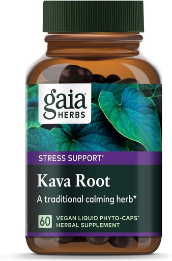 [BRSWIFDYBF7B2YLO] Gaia Herbs Kava Kava Root, Vegan Tekuté kapsle, 60 Počet - Podporuje emocionální rovnováhu, klid a relaxace, Garied Potency 75mg Aktivní Kavalactones