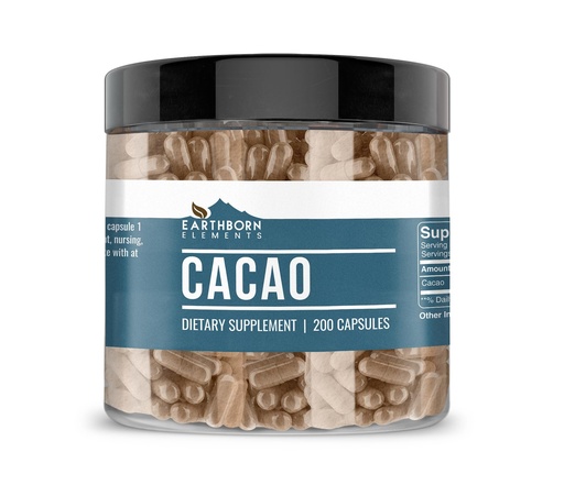 [BRSWYCADDEPBMF3B] Earthborn Elements Cacao (Cocoa) 200 Capsules, Pure & Undiluted, No Additives