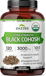 [BRSRAEI5CUFGODT3] Zazzee USDA Organic Black Cohosh 10:1 Extract, 3000 mg Strength, 120 Vegan Capsules, 4 Month Supply, Standardized and Concentrated 10X Extract, 100% Vegetarian, All-Natural, Non-GMO, Made in The USA