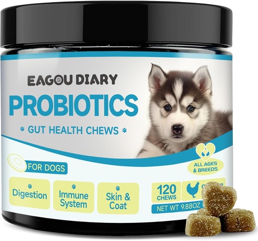 [BRSRAHQODJYROFY7] Eagou Diary Probiotics for Dogs - Dog Probiotics for Digestive Health, Gut Health Supplements with Prebiotics, Goat Milk, Omega 3, Vitamins, Chews for Canine Diarrhea, Stomach, Gas Relief - 120 Ct