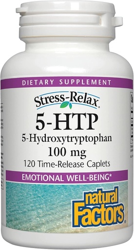 [BRSWIEDQAYHRODT2] Natural Factors, Stress-Relax 5-HTP 100 mq, Pharmaceutical-Grade Supplement, Supports Sleep & Duygusal Well-Being, 120 Count (Paket 1)
