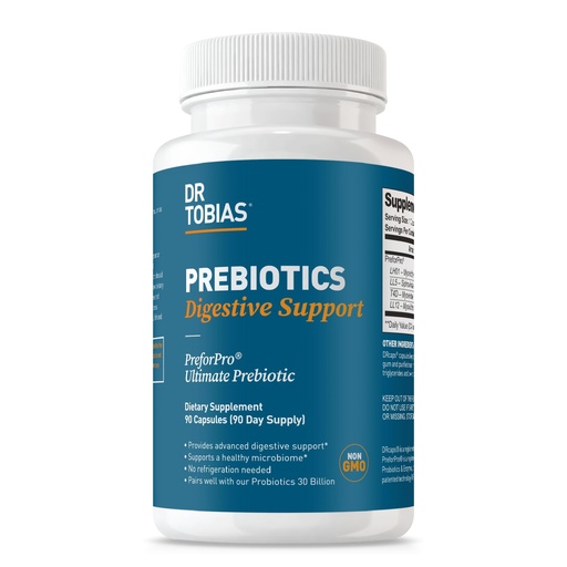 [BRSW2GATBV5BAYL6] Dr. Tobias Prebiotics Digestive Support, Advanced Prebiotic Supplement for Gut Health, Immune Function & Boost for Probiotics for Women & Men, Vegan, Non-GMO, 90 Capsules, 90 Servings