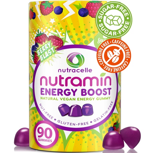 [BRSROEAFO4HR42Q6] NUTRAMIN Energy Boost Vitamin Gummy - Skip The Coffee & Boost Your Energy, Caffeine-Free, Sugar-Free, Vegan, B12, Green Tea, Ashwagandha, Garcinia Cambogia, Raspberry Adaptogen - 90 ct