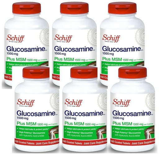 [BRSWKZQOAUORS2TY] Schiff Glucosamine 1500mg Plus MSM and Hyaluronic Acid, 150 tablets - Joint Supplement (Pack of 6)