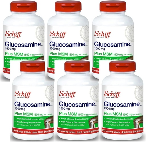 [BRSWKZQOAUORS2TY] Schiff Glucosamine 1500mg Plus MSM and Hyaluronic Acid, 150 tablets - Joint Supplement (Pack of 6)