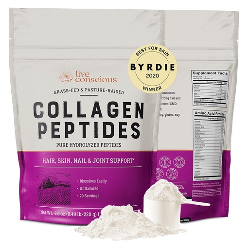 [BRSW22Q5CQGWEFLJ] Live Conscious Collagen Powder Hydrolyzed Collagen Peptides Type I & III - Keto & Paleo Friendly - Unflavored - 20 Servings, 7.8 oz