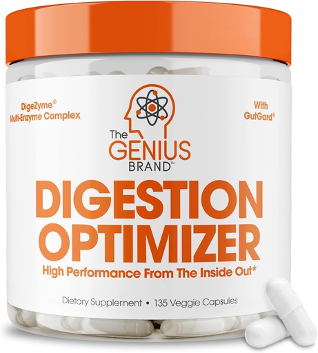 [BRSWGGL6CENRS3T7] The Genius Brand Genius Digestion Optimizer - Digestive Supplement for Gut Health & Immune Support - No Proprietary Blends - Vegan, Non-GMO & Gluten-Free - 135 Veggie Capsules