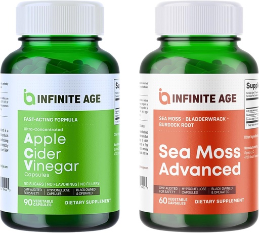 [BRSRAFQQAAAR6ETJ] INFINITE AGE Wellness Bundle - Sea Moss Advanced 1250mg, Apple Cider Vinegar Capsules 1950mg - Made in The USA
