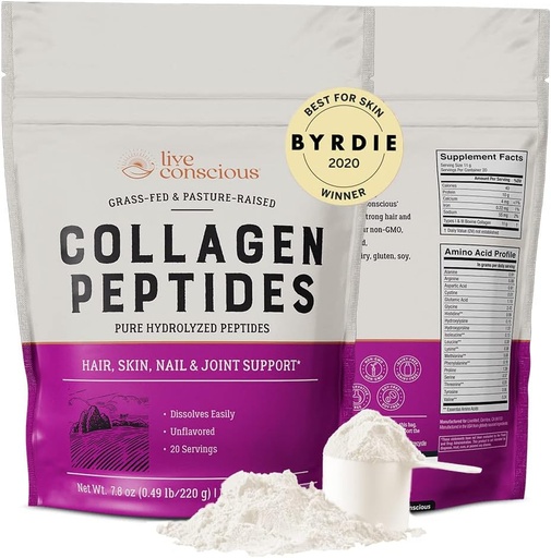 [BRSW22Q5CQGWEFLJ] Live Conscious Collagen Powder Hydrolyzed Collagen Peptides Type I & III - Keto & Paleo Friendly - Unflavored - 20 Servings, 7.8 oz