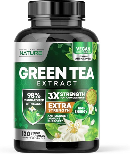 [BRSRM23QAV7WKCQ7] Erbaut von Nature Green Tea Extract 1000mg – High Potency Supplement mit 98% Polyphenolen, 75% Catechins & 45% EGCG – Natural Energy Support – Non-GMO – 120 Kapseln