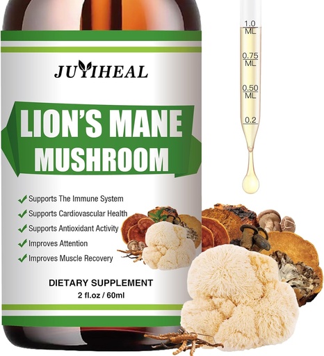 [BRSRAHT2OEHGYFLL] Lions Mane Liquid - Brain Support, Energy, Memory & Focus - Sugar & Alcohol-Free Lions Mane Supplement - 2 Fl OZ, 2 Month Supply