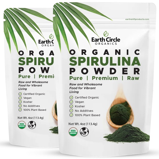 [BRSW2Y34PINWCDQ7] Earth Circle Organics Spirulina Powder, Kosher, Raw and Non-Irradiated | Pure Vegan Protein | Premium Superfood, High in Amino Acids and Antioxidants - 4 Ounce (2 Packs)