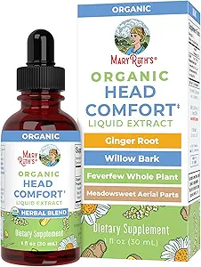 [BRSRAEIBPMNQODI3] USDA Organic Head Comfort Liquid Extract Herbal Blend by MaryRuth's | Ginger Root | Willow Bark | Feverfew Whole Plant | Meadowsweet |Traditional Herbs | Non-GMO | Vegan | Gluten Free | 1 Fl Oz