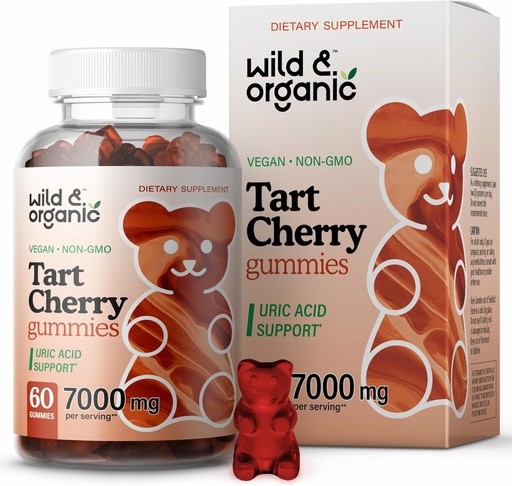[BRSW2FT3C4HRO3T5] Wild & Organic Tart Cherry Gummies 7000 mg - Tart Cherry Extract Supplement for Uric Level Support - 60 Vegan, Non-GMO Chews