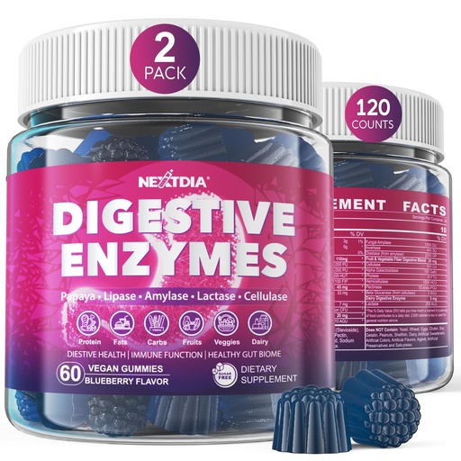 [BRSRAY36OZYQ43I7] Digestive Enzymes for Women & Men Gummies w/ Probiotics, Papaya, Bromelain, Ginger - Bloating Relief & Gut Health Chewable Supplement Digest Proteins Dairy Carbs Veggies Fats, Sugar Free Vegan, 120Cts
