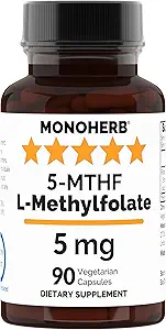 [BRSWYYYCOQCWCEQ7] MONOHERB L-Methylfolate 5-MTHF 5 mg - 90 Vegetarian Capsules - Methyl Folate Supplement