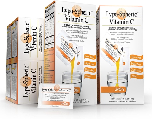 [BRSWIEIHCR7QO2Q3] LivOn Laboratories Lypo–Spheric Vitamin C – 6 Cartons (180 Packets) – 1,000 mg Vitamin C & 1,000 mg Essential Phospholipids Per Packet – Liposome Encapsulated for Improved Absorption – 100% Non–GMO