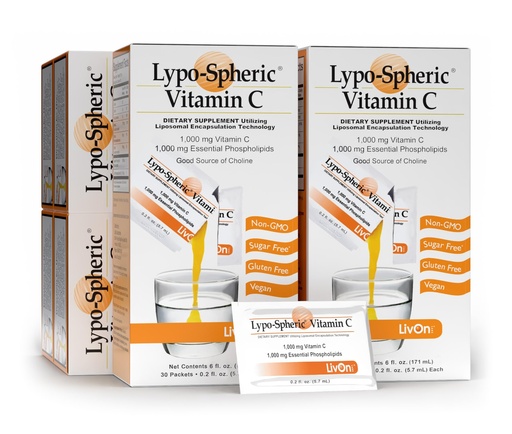 [BRSWIEIHCR7QO2Q3] LivOn Laboratories Lypo–Spheric Vitamin C – 6 Cartons (180 Packets) – 1,000 mg Vitamin C & 1,000 mg Essential Phospholipids Per Packet – Liposome Encapsulated for Improved Absorption – 100% Non–GMO