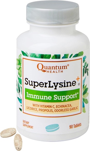 [BRSWIYQACECR42I5] Quantum Health SuperLysine+ Formula Immune Support Supplement Lysine 1500 mg, bitamina C Echinacea Licorice Bee Propolis & Odorless Garlic Daily Wellness Blend for Women and Men - 90 Tablet