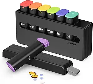 [BRSRAGAHBF5AAADA] Weekly Pill Organizer 2 Times a Day - Am Pm Pill Box 7 Day, Large Twice Medicine Pill Case for Daily Medication, Vitamins, Fish Oils, Supplements Portable Week Pill Holder Container, Opaque Black