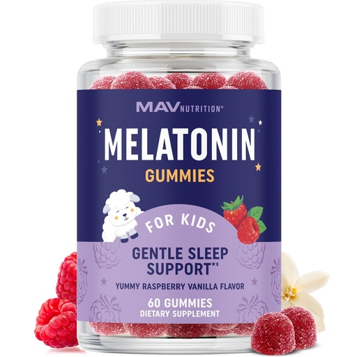 [BRSWYHAYOEBQY2Y3] Kids Melatonin Gummies | Gentle Sleep Support with Melatonin 1 mg & Herbal Blend | Non-Habit Forming Kids Sleep Gummies for Ages 4+ | Raspberry Vanilla Flavor | Vegan, Gluten-Free & Non-GMO | 60 Ct