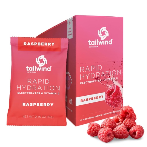 [BRSROAL5CR4GEEI2] Tailwind Nutrition Rapid Hydration, Electrolyte & Hydration Powder, Vitamin C & Sea Salt Exercise Workout Mix, Raspberry, Pack of 12 Sticks