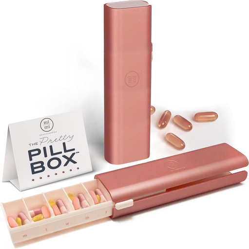 [BRSWGEALCQGRMETG] Pretty Pill Box Set - Stylish & Compact Daily Pill Organizer, Medication Pill Case, Pill Container for Vitamin Management, Pill Holder, Travel Essentials for Women & Men - Rose