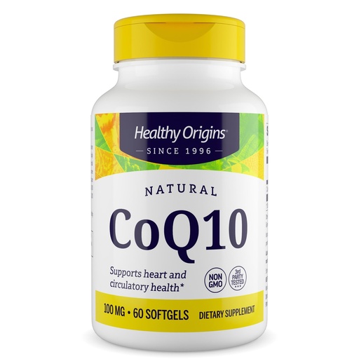[BRSWIYQYAEDRSCTY] Healthy Origins® CoQ10 100 mg – Natural Trans-Isomer Ubiquinone – Yeast Fermented, Supports Heart Health & Cellular Energy – Non-GMO 60 Softgels