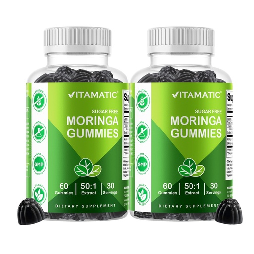 [BRSROGI7BMDWMG37] Vitamatic 2 Packs Moringa Gummies – Sugar-Free Botanical Extract – Green Superfood Supplement – Vegan, Pectin-Based, Non-GMO – Plant-Based Gummies – 60 Count