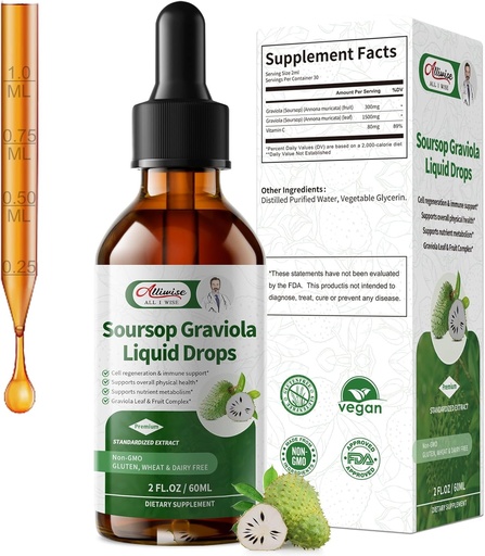 [BRSRAGL4OIIWEC35] Soursop Graviola Liquid Drop, High Absorption Form Soursop Leaves & Fruit Complex, for Cell Regeneration & Immune Support & Digestive Bitters - Vegan Sour SOP Bitters Liquid - 2 Fl oz