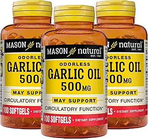 [BRSRM2Q3OF5WEA32] MASON NATURAL Garlic Oil 500 mg Odorless Allium Sativum Supplement – Supports General Wellness, 100 Softgels (Pack of 3)